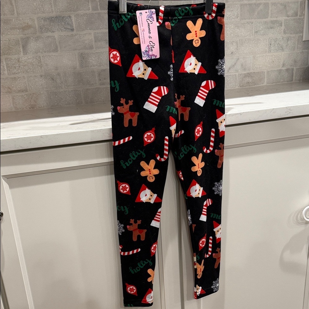 Emma & Elsa Christmas Holiday Kids Leggings size 10/12
